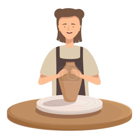 Vector illustration of a cheerful potter creating a vase on a pottery wheel