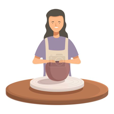 Illustration of a smiling woman shaping clay on a pottery wheel