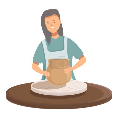 Smiling woman creating handmade pottery on a spinner, artistic hobby concept