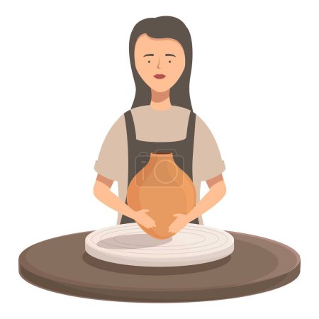 Illustration of a serene woman creating pottery on a spinning wheel