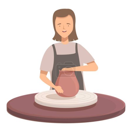 Smiling female potter creates earthenware using a pottery wheel