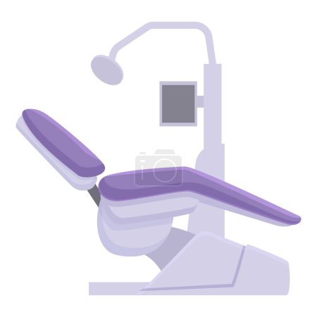 Illustration eines modernen Zahnarztstuhls in einem sauberen. Professionelle Zahnarztpraxis. Vereinzelt auf weißem Hintergrund. Mit lila Akzenten und modernem Design. Geeignet für die Kieferorthopädie. Endodontie