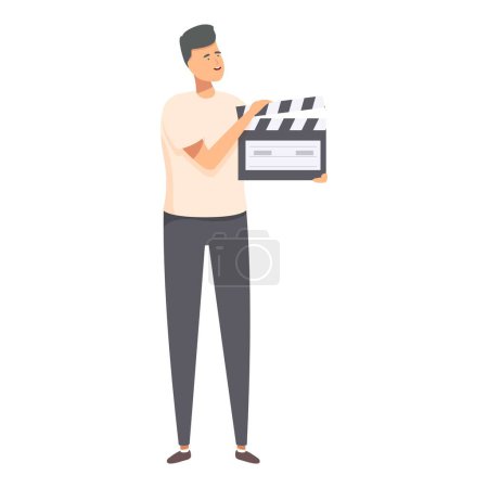 Vector illustration of a young man smiling while holding a film clapperboard