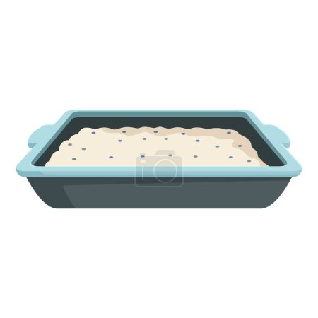 Vector illustration of uncooked baking dough in a blue rectangular baking pan, ready for the oven