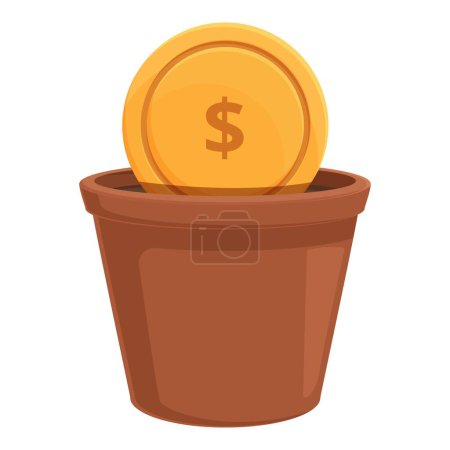 Vector graphic showing a golden coin with a dollar sign in a brown flower pot