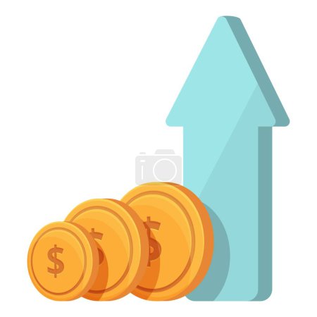 Vector of golden coins with an upward arrow symbolizing economic growth or profit increase