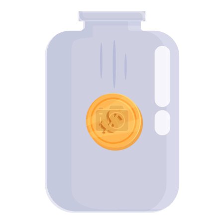 Ilustración de diseño plano de una moneda dentro de un frasco de ahorro transparente, que simboliza el ahorro financiero