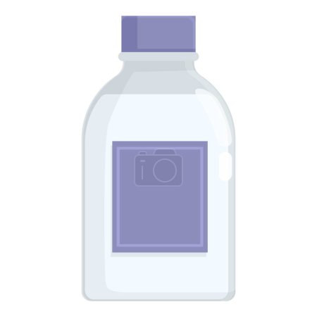 Ilustración de diseño plano de un frasco de medicina transparente con una etiqueta en blanco y una tapa púrpura