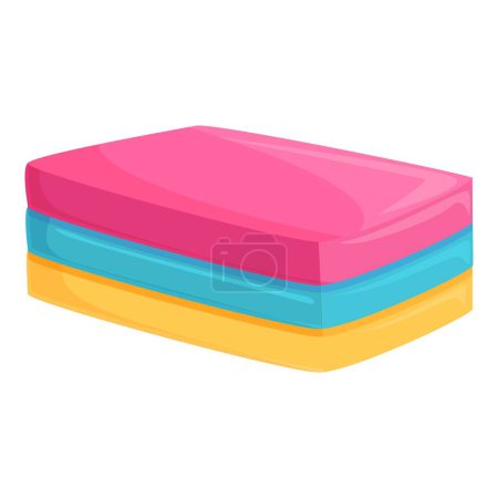 Illustration for Vibrant and colorful household cleaning supplies illustration with a multicolor layered sponge in pink, blue, and yellow - Royalty Free Image