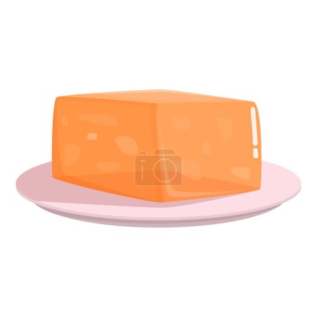 Digital illustration of a cute cartoon cheese slice on a simple pink plate, isolated on a white background