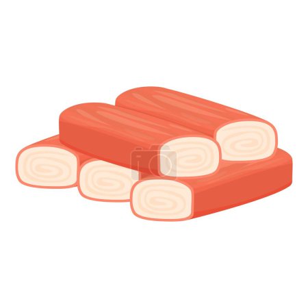 Cartoon illustration of imitation crab sticks, a seafood product made from surimi, with a vector isolated on a white background