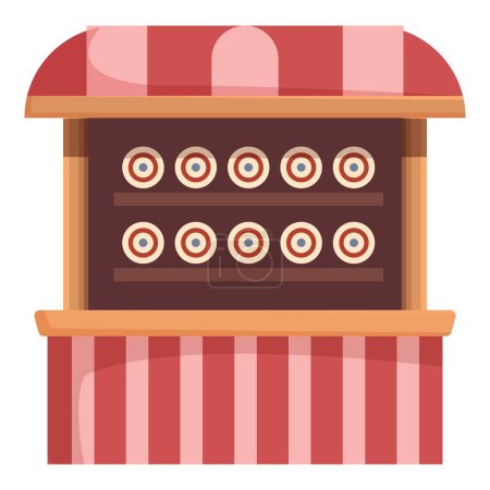 Téléchargez les illustrations : Illustration d'un stand de beignet coloré avec un auvent rayé dans un style de design plat charmant - en licence libre de droit