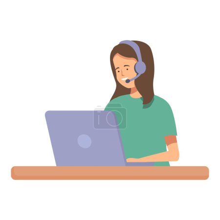Opérateur féminin avec casque travaillant sur un ordinateur portable, fournissant une assistance client en ligne
