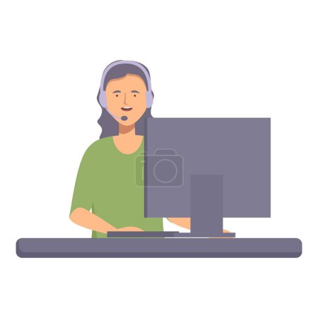 Illustration of an attentive woman wearing a headset during an online conference