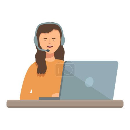 Friendly female call center agent working with a headset and laptop