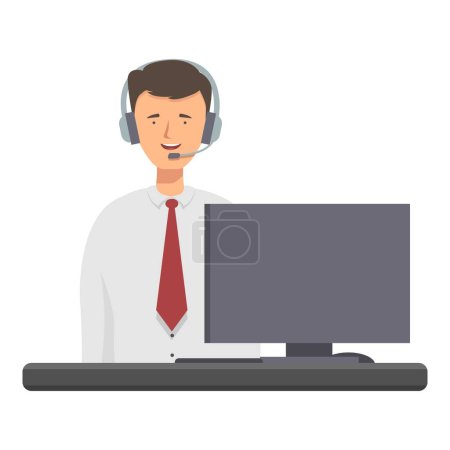 Friendly male customer service agent with a headset working at his computer