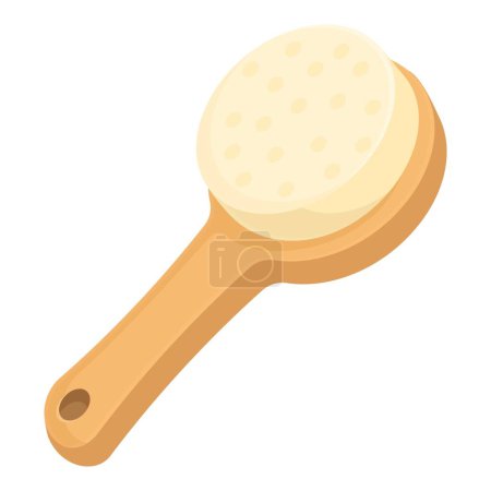 Illustration of a wooden bath brush with a round head, isolated on a white background