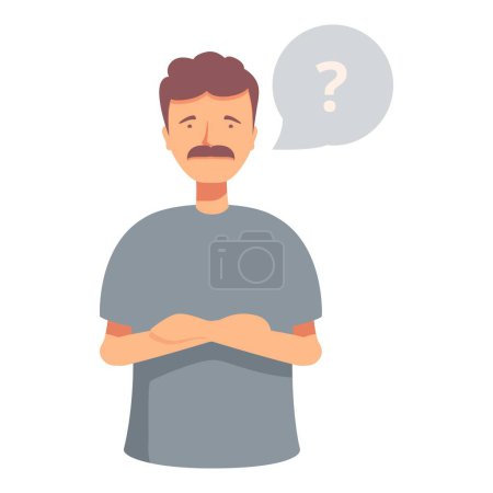 Illustration d'un homme réfléchi avec les bras croisés et un point d'interrogation dans une bulle de pensée