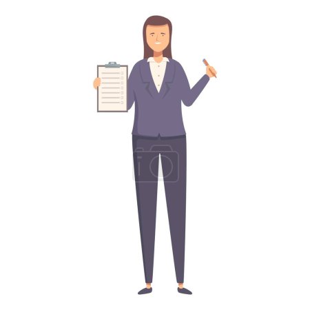 Ilustración de Mujer de negocios segura presentando un portapapeles y un bolígrafo en un traje formal - Imagen libre de derechos