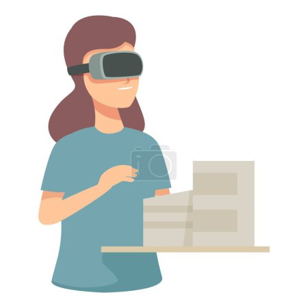 Illustration einer Frau, die ein vr-Headset benutzt, das mit einer virtuellen Schnittstelle interagiert