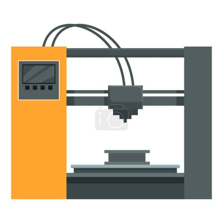 Flache Design-Illustration eines Desktop-3D-Druckers, ideal für Technologie- und Fertigungsthemen