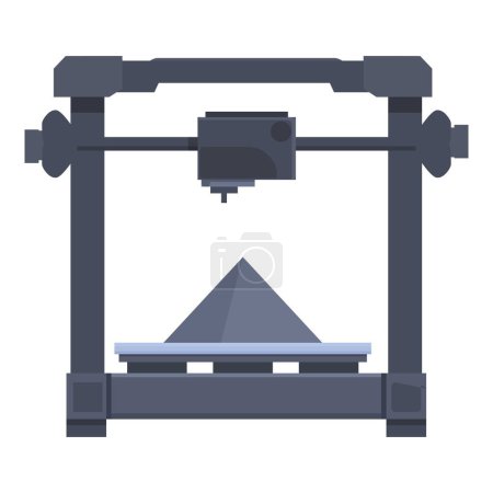 Flache Design-Ikone eines 3D-Druckers, die eine Pyramide auf weißem Hintergrund druckt