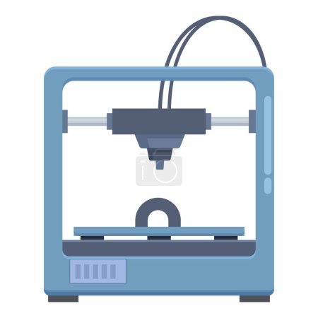 Detailed modern 3d printer illustration with blue vector graphic, isolated object, precise prototyping, additive manufacturing technology, and contemporary digital design concept
