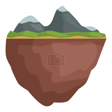 Cartoonstyle floating island with a mountain peak and green plateau, isolated on a white background