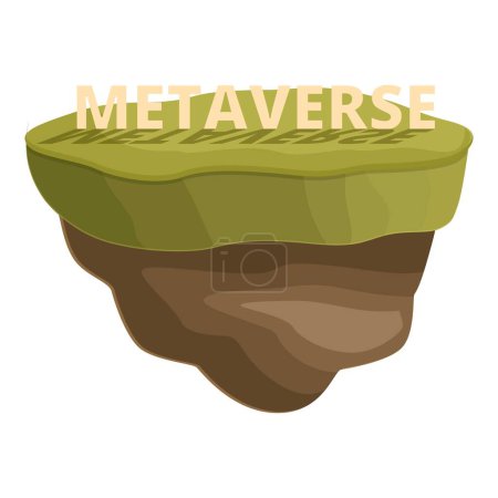 Stylized floating island with the word metaverse on top, in digital art style