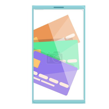 Stilisiertes Bild mit bunten virtuellen Kreditkarten auf dem Smartphone-Bildschirm