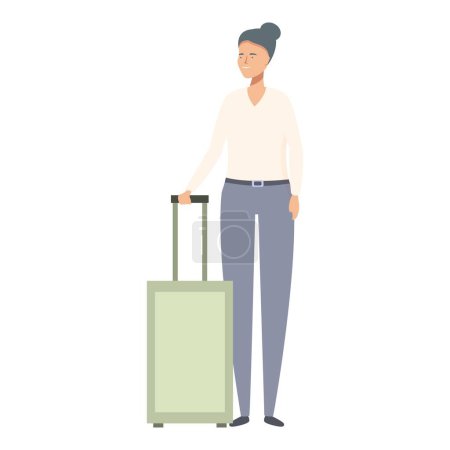 Illustration einer älteren Frau, die selbstbewusst mit ihrem Reisegepäck steht