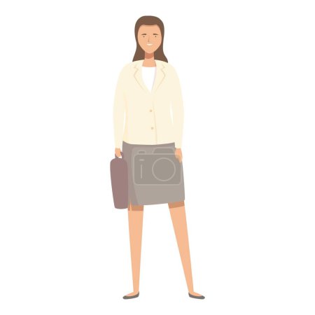 Illustration einer selbstbewussten Geschäftsfrau, die mit einer Aktentasche in einem modernen, vereinfachenden Stil steht