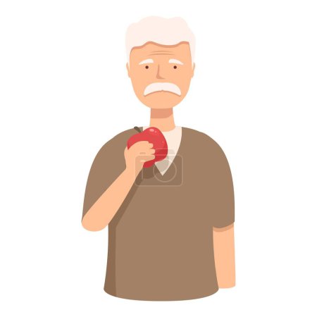 Vektorillustration eines älteren Mannes mit weißem Haar, der einen leuchtend roten Apfel hält