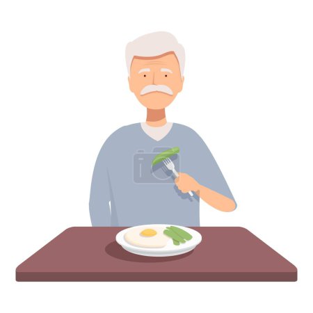Illustration eines älteren Mannes mit einem Teller mit Eiern und Gemüse