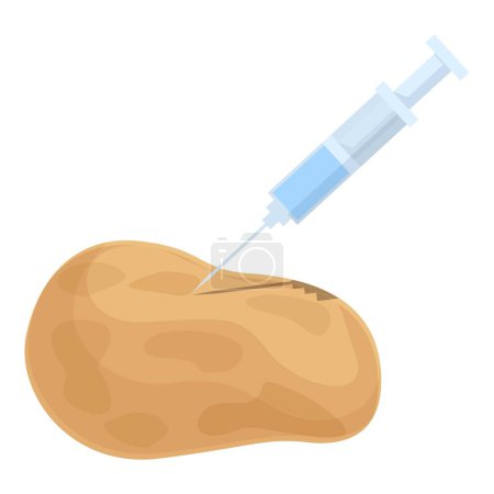 Digitale Illustration einer Spritze, die eine Substanz in eine Cartoon-Kartoffel injiziert