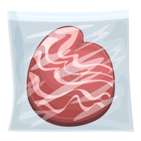 Fresh meat vacuumpacked for safety and preservation. Sealed in airtight transparent plastic packaging. Illustrated in red vector art for butchery product design. Raw preparation