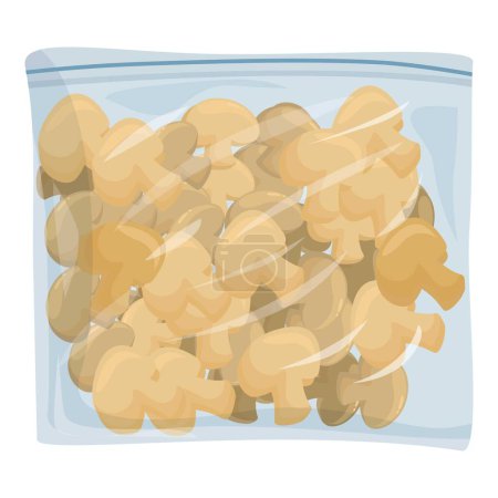 Vector image depicting a transparent, sealed bag full of cashew nuts