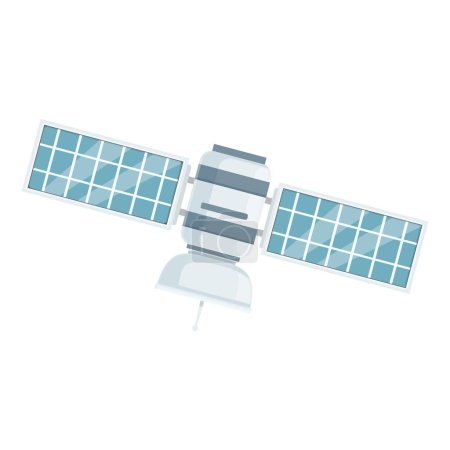 Flaches Vektordesign eines modernen Satelliten mit Sonnenkollektoren, isoliert auf weiß