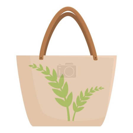 Illustration of a beige canvas tote bag with a green wheat stalk design