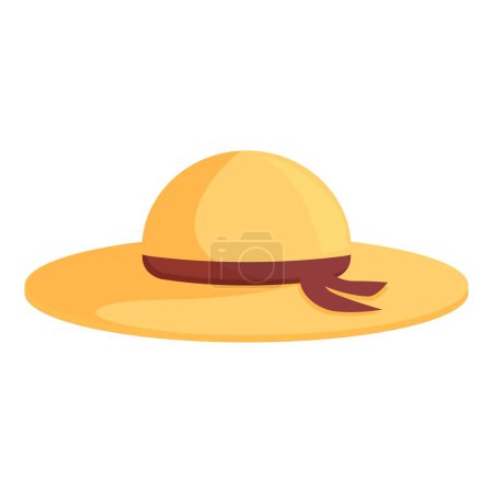 Ilustración digital colorida de un sombrero de sol amarillo de borde ancho con una cinta