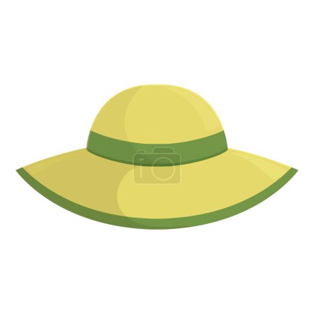 Illustration of a bright yellow sun hat with a green ribbon, perfect for summer outfits