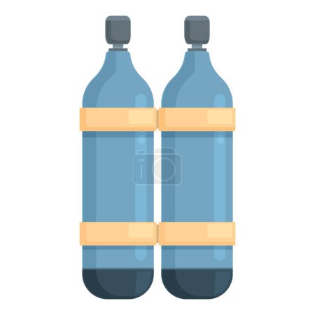 Einfache Vektorgrafik mit zwei blauen Plastikflaschen mit Etiketten, isoliert auf weißem Hintergrund