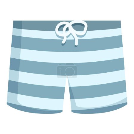 Illustration der trendigen Herren gestreiften Badehose für Sommer-Beachwear und Schwimmaktivitäten mit nautischem Muster in blau und weiß, perfekt für Freizeit und Erholung am Pool