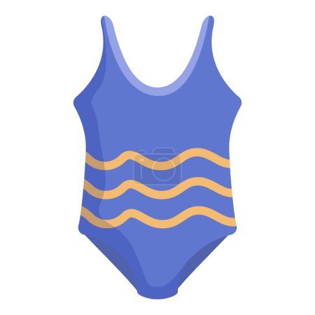 Flat design vector of a stylish blue onepiece swimsuit with yellow stripes, perfect for summer graphics
