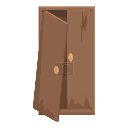 Modern cartoon wooden wardrobe illustration with open brown doors. Vector graphic of minimalist furniture for bedroom interior design