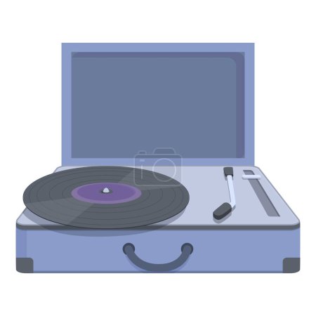 Dessin détaillé d'une platine tournante portable classique avec disque vinyle