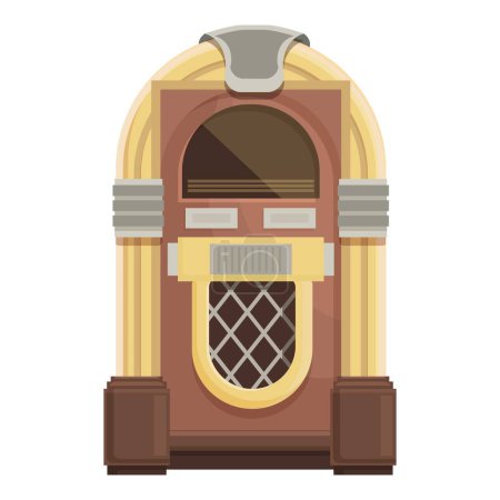 Ilustración de jukebox vintage con estilo de los años 50, reproductor de música retro, diseño plano colorido y concepto de entretenimiento vintage nostálgico