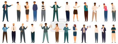 Yell boss vector. A group of people in business attire are shown in a row, with some looking at the camera and others looking away. Concept of professionalism and formality, with the people dressed in