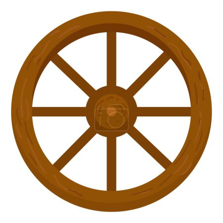 Téléchargez les illustrations : Illustration détaillée d'une roue de chariot en bois ancienne, isolée sur un fond blanc - en licence libre de droit