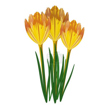 Lebendige digitale Kunstillustration eines Bündels gelber Tulpen mit orangefarbenen Akzenten, isoliert auf weißem Hintergrund, die das elegante und farbenfrohe florale Design zur Geltung bringt
